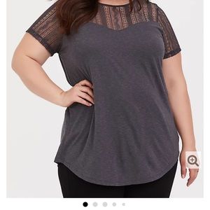 Torrid heather grey lace yoke tee